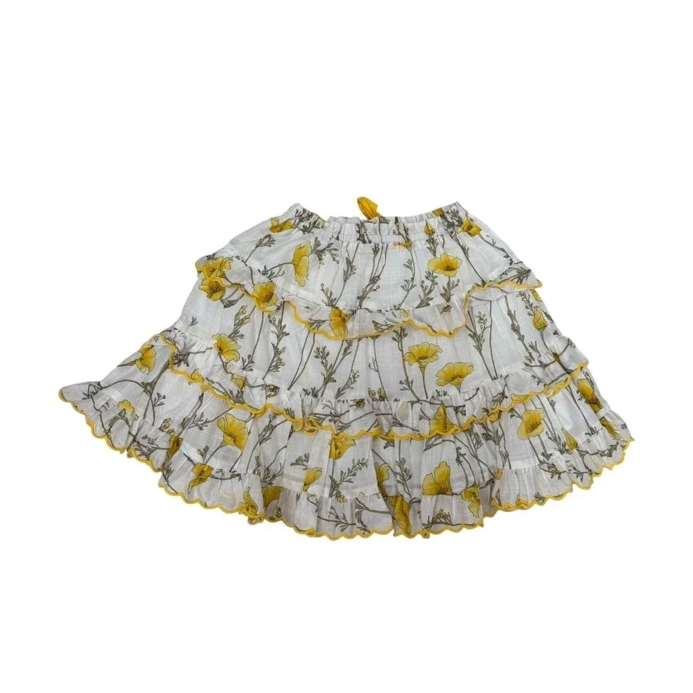 Zimmermann Jeannine Matching Skirt Set Yellow Floral Girls 6/8 Logo Print